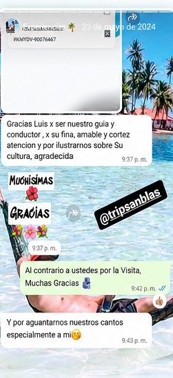 Captura de conversación de WhatsApp: agradecimiento especial al guía