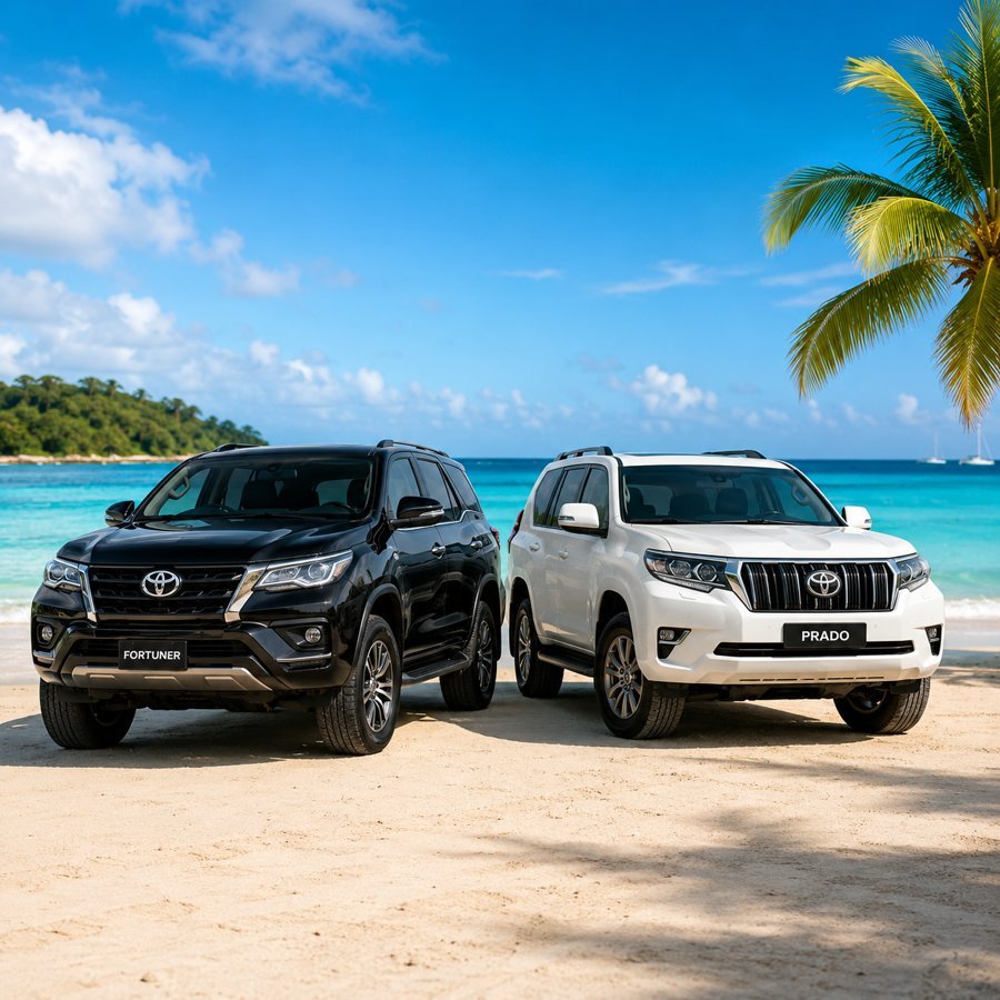 Toyota Fortuner y Land Cruiser Prado en la playa